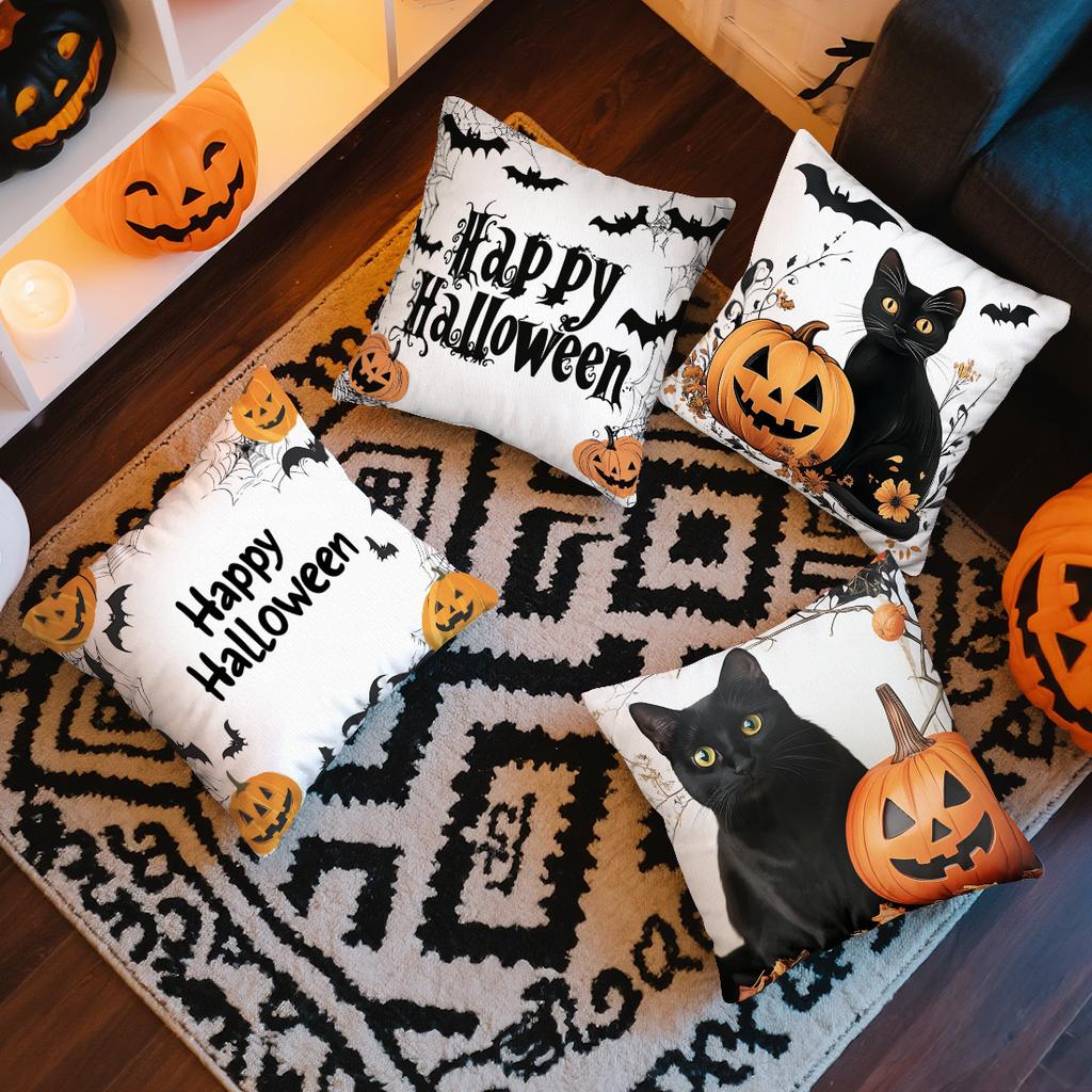 Halloween Black Cat And Pumpkin Pillowcase Bedroom Sofa Cushion Cover 100% Polyester Living Room Cushion Pillowcase Home Decor