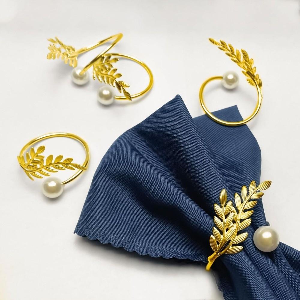 6Pcs Metal Napkin Rings Pearl Wheat Napkin Holder Fashion Napkin Buckle for Wedding Birthday Party