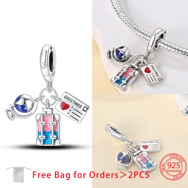 Copper Travel Series Pharaoh Pyramid Tower Anchor Plane Suitcase Charms Beads Pendant Fit Women Jewelry Bracelet Fine Gift