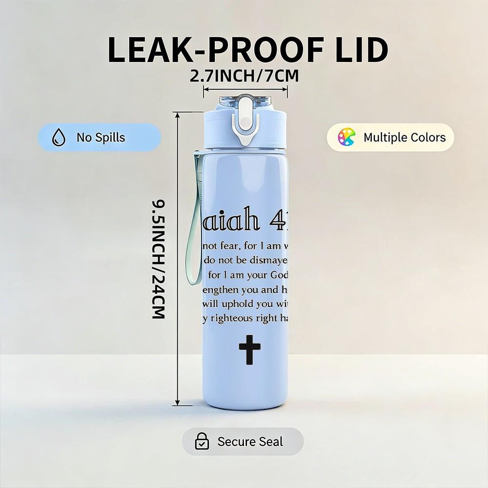 1PC Bible Verse Faith Text Print 750ml Color Plastic Sports Water Bottle Leakproof Flip Straw Lid Suitable for Sports Office Home Use