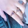 Rose Gold Purple Full Diamond Zircon Geometric Opening Ring Personality Light Luxury High Sense Retro Exquisite Ring Woman