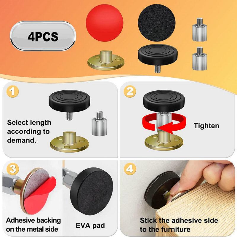 Adjustable Self-Adhesive Telescopic Headboard Stabilizer and Wall Support