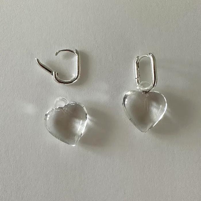 [925silver] Clear Heart Earring (2way)
