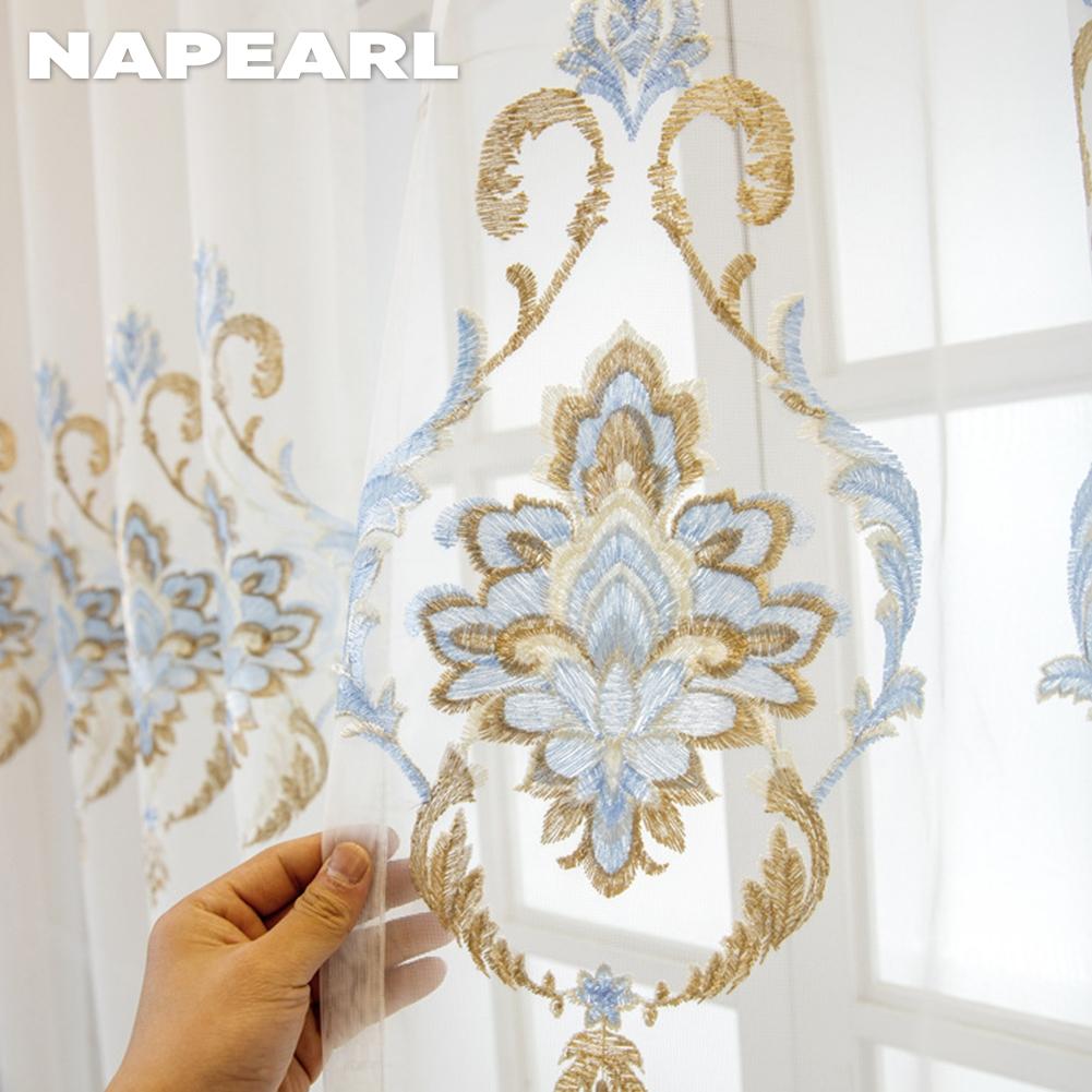 1PC NAPEARL European Embroidered Sheer Curtain Translucent 260cm Height Tulle for Living Room Bedroom Window Decoration Home Decor