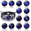 Fashion Retro12 Constellation Zodiac Sign Charm Luminous Bracelets Unisex Multilayer Wrap Leather Bracelet Bangle Birthday Gift