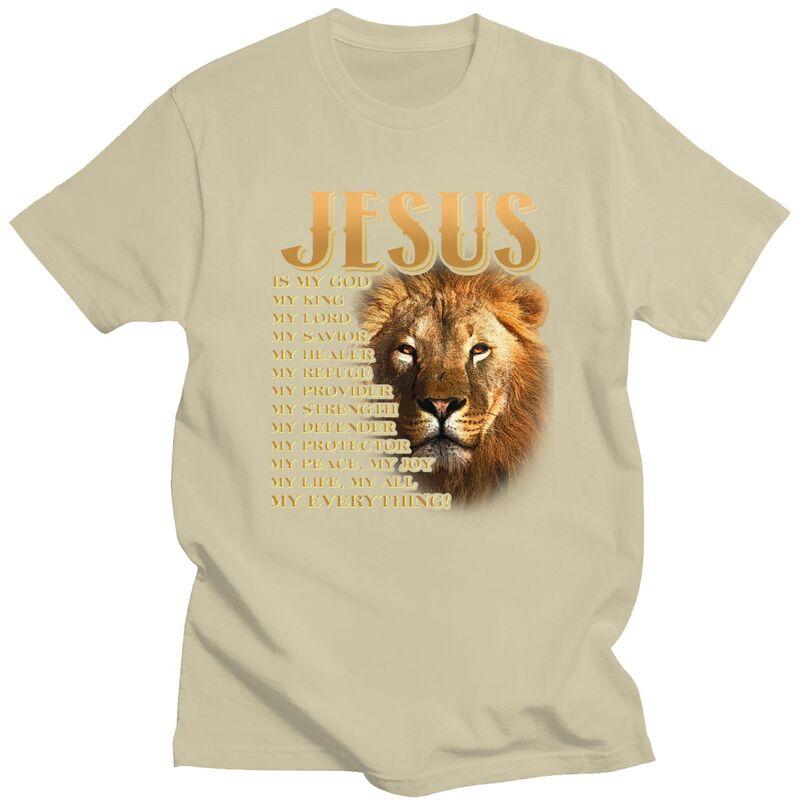 Custom Jesus Is My God My King Lion T Shirts Men Pure Cotton Tees Tshirts Tshirt