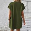 Summer Women Mini Dress Casual Loose Dolman Sleeve Round Neck Short Sleeves Side Pockets Above Knee Length Solid Color Soft Breathable Lady Dress