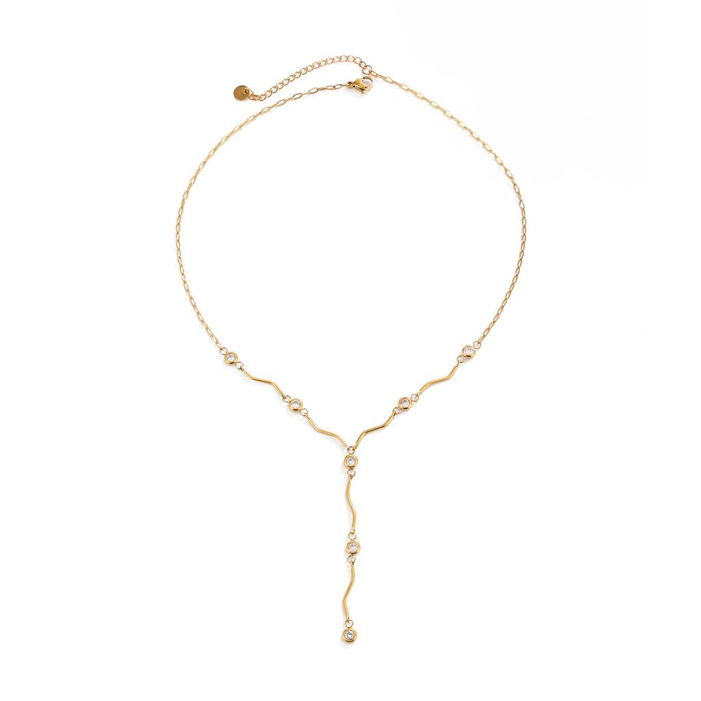 European and American personalized corrugated splicing clavicle chain stainless steel necklace insY-shaped micro-inlaid zircon fringed necklace