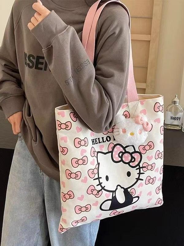 Hello Kitty Cartoon Print Canvas Tragetasche - Koreanischer Lässiger Stil Schulter-Handtasche