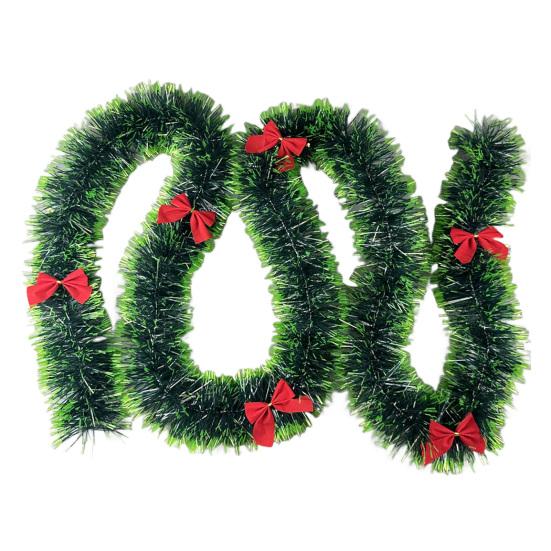 6.5FT Christmas Garland with 6 Pcs Red Bows Artificial Greenery Pine Garland for Mantle Stair Fireplace Home Party Decoration