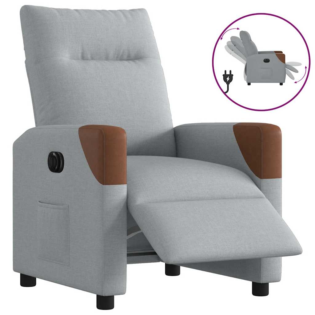 Electric Reclining Armchair, Light Grey, Upholstered In Fabric