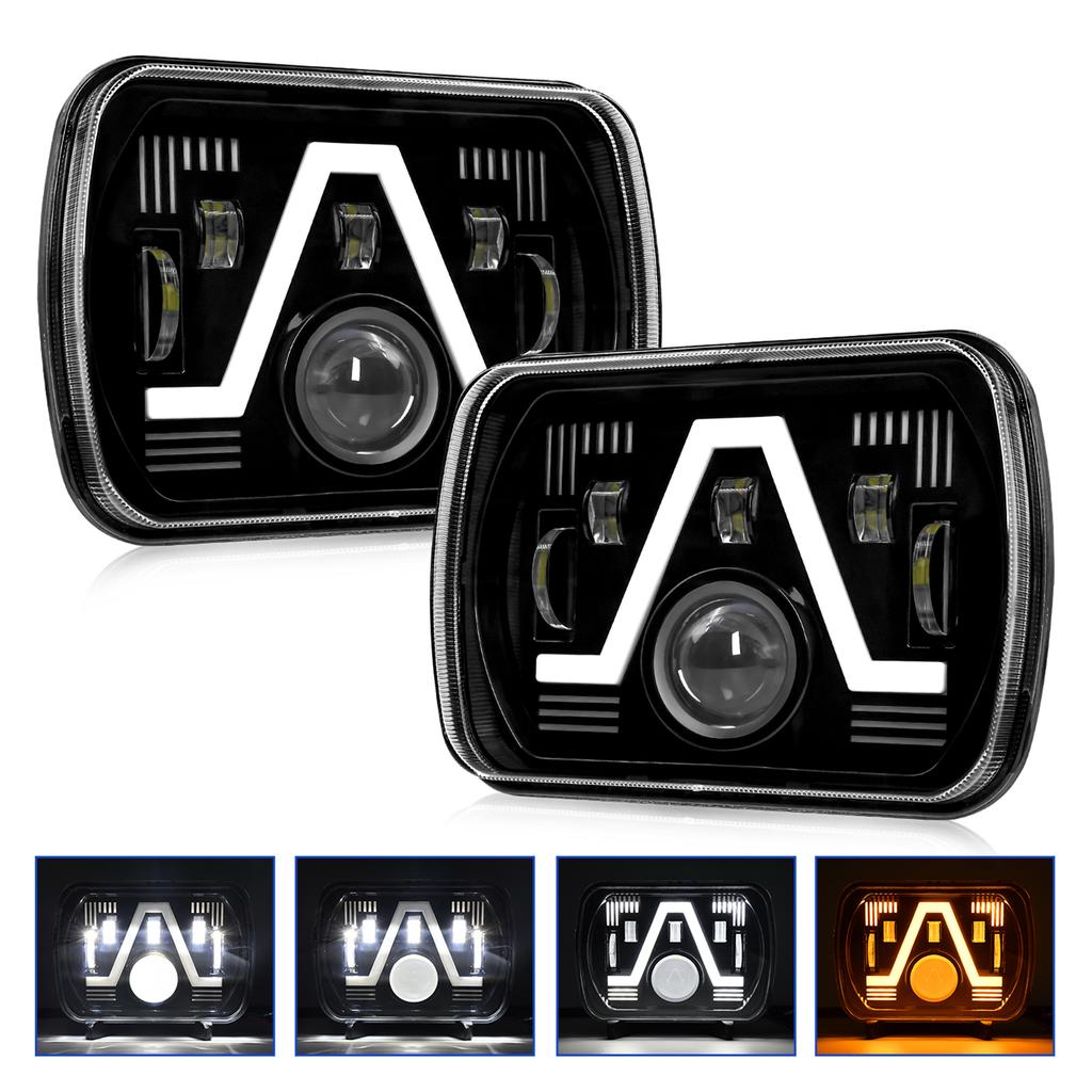 2PCS 7 Inch LED Headlights, 5x7   7x6   Rectangular LED Headlights with High Low Beam DRL Turn Signal Replacement for