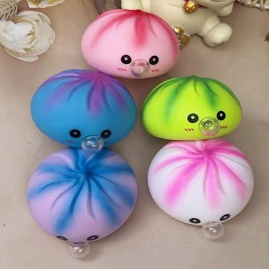 Dmuchanie baniek mydlanych kreskówkowe pierożki ciastko na parze sensoryczne ściskanie Fidget zabawka ulga w stresie ćwiczenia dłoni narzędzie relaksacyjne