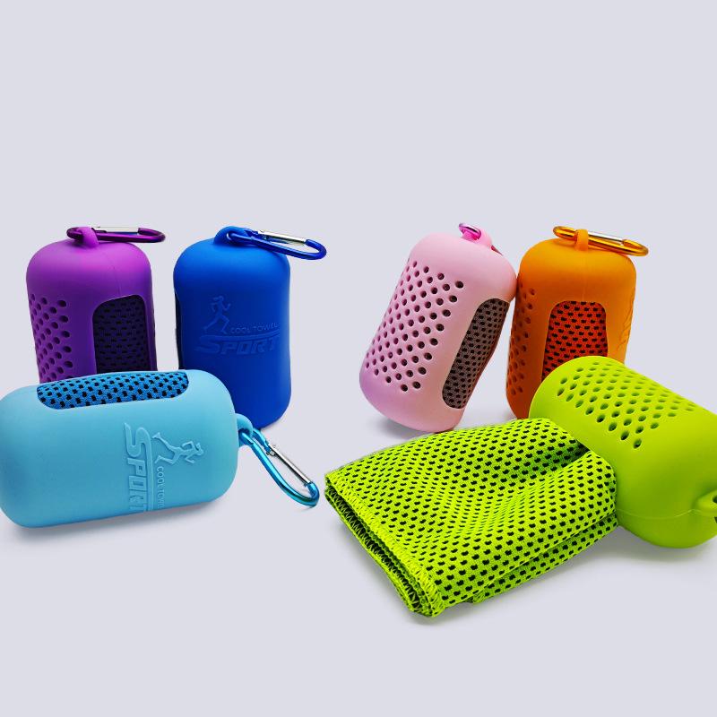 Custom Logo Quick-Dry Cooling Towel with Silicone Sleeve for Outdoor Fitness
