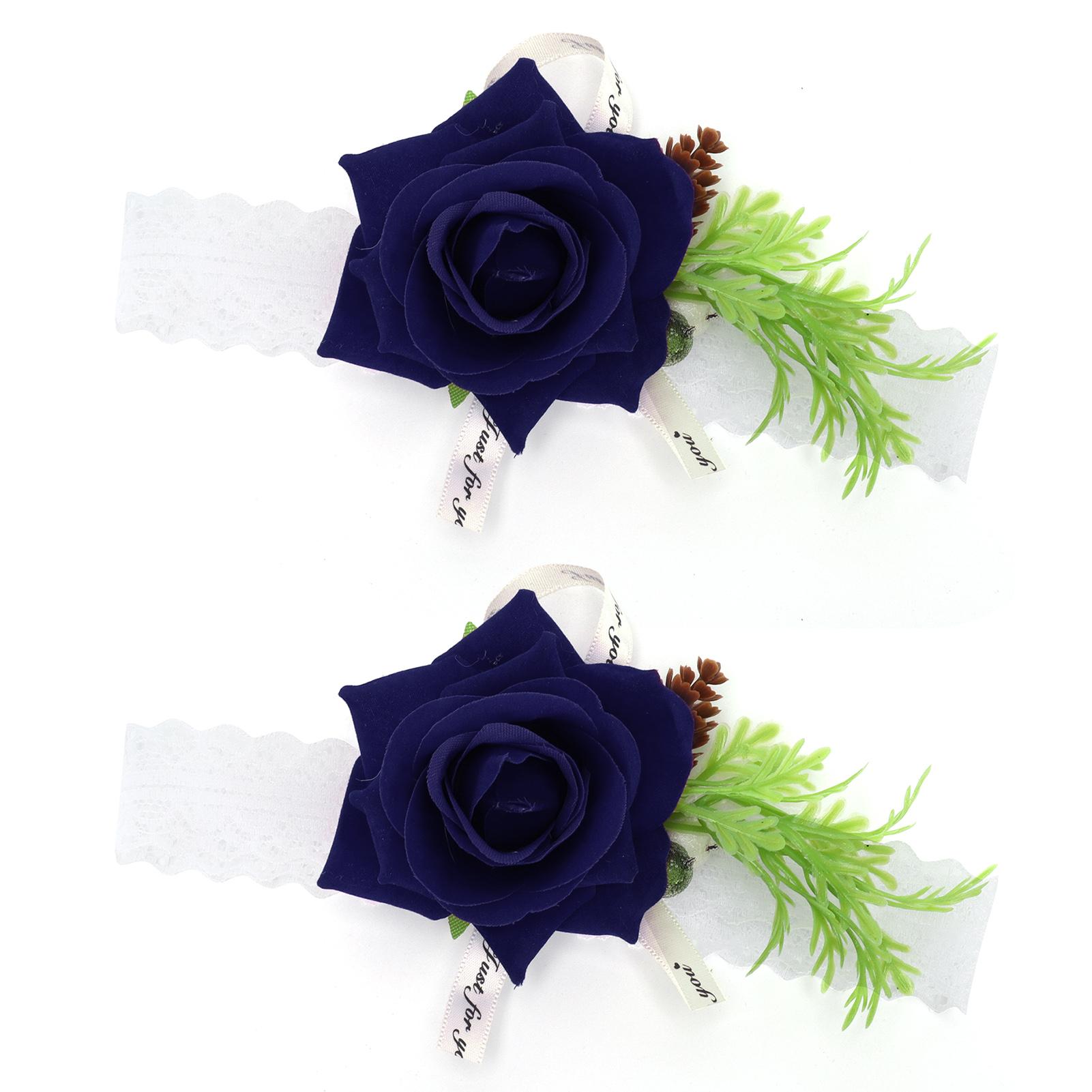 

2 шт. Шелковый браслет-цветок для подружки невесты, бутоньерка для невесты, свадебное украшение для церемонии, сапфирово-синий синий