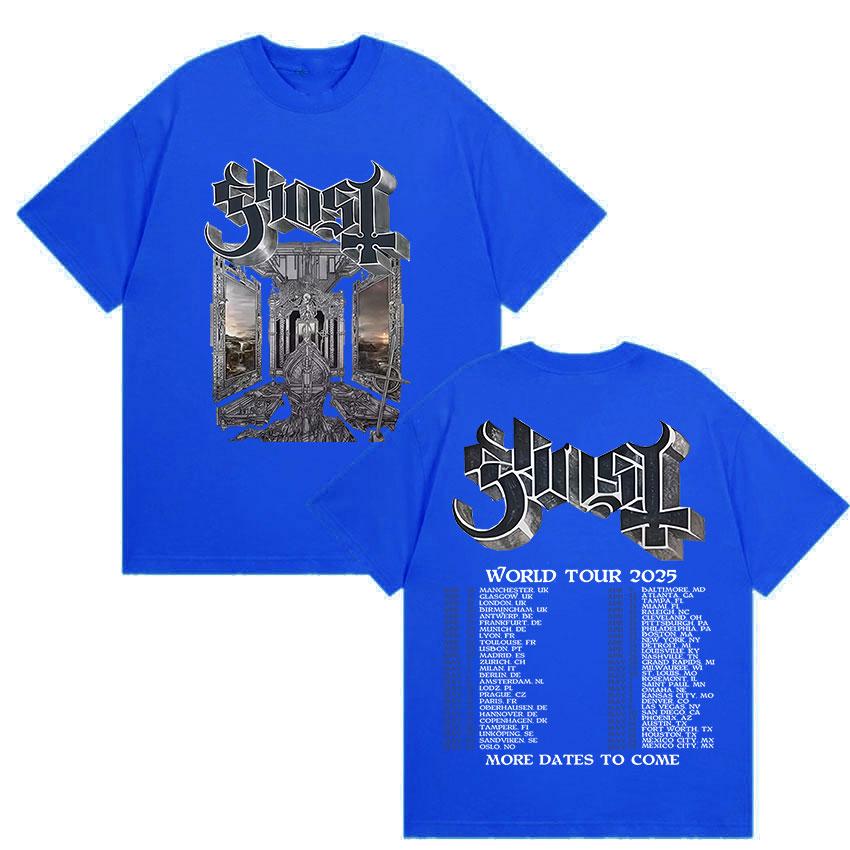 Banda Ghost Skeletour World Tour 2025 Estampa de Álbum Camiseta Masculina Hip Hop Oversized Venda Quente Camiseta Moda Algodão de Alta Qualidade