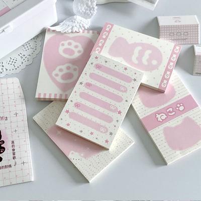 Kawaii Rosa Katze Notizblock 50 Blatt Niedliche Pfotenabdruck Haftnotizen A7 Größe Notizbuch für Tagebuch Studium Büro Schule Schreibwaren