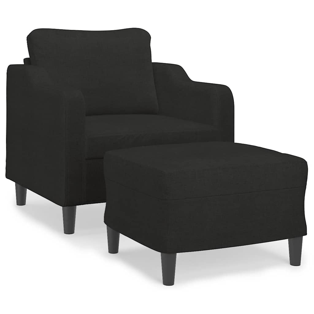 Vidaxl Fotel Z Podnóżkiem, Czarny, 60 Cm, Obity Tkaniną