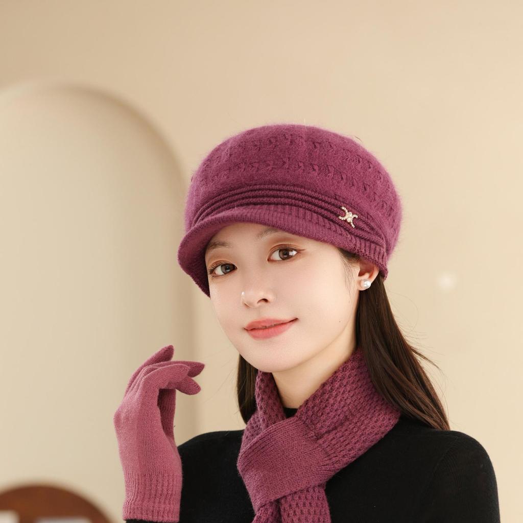 Rabbit Fur Flower Warm and Fashionable Winter Peaked Hat Old Lady Ear Protection Woolen Hat