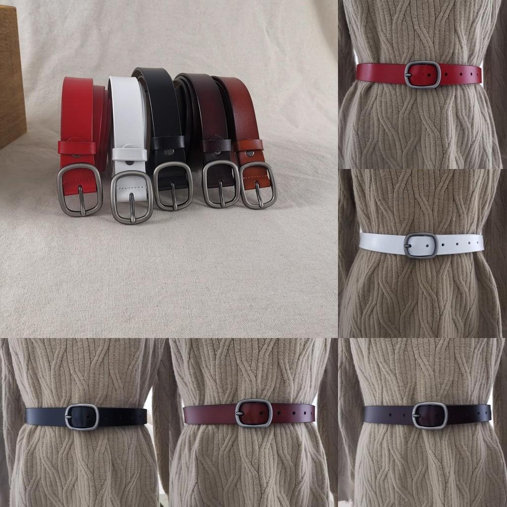 Girl Color Solid Fashionable Pure Leather Belt D Shaped Buckle Daily Use Casual
