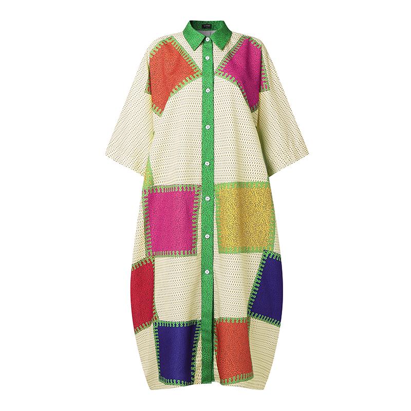 Rochii Maxi Casual Largi cu Imprimeu, Mânecă Lungă, Guler Rever, Mărimi Mari pentru Femei, Kaftan
