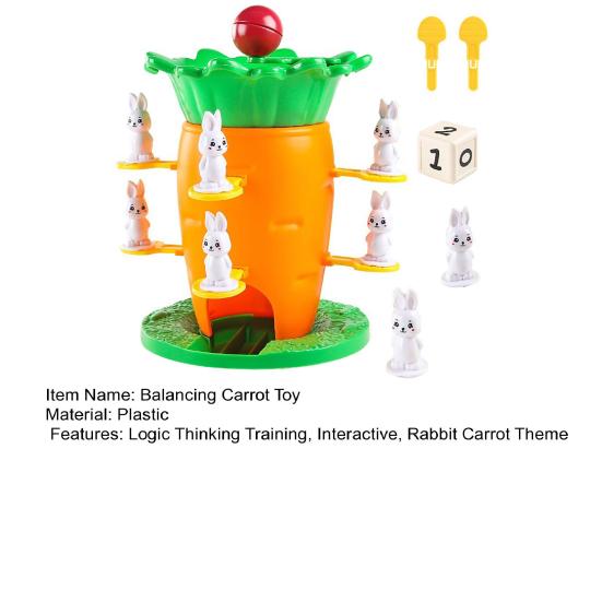 Carrot Balance Tower Toy with Mini Rabbit Logic Thinking Focus Training Kids Interactive Balance Board Game Toddlers Educational Balance Toy