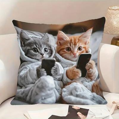 Throw Pillowcase 3D Cat Printed Cushion Cover Hidden Zipper Design Removable Washable Decorative Pillow Cover