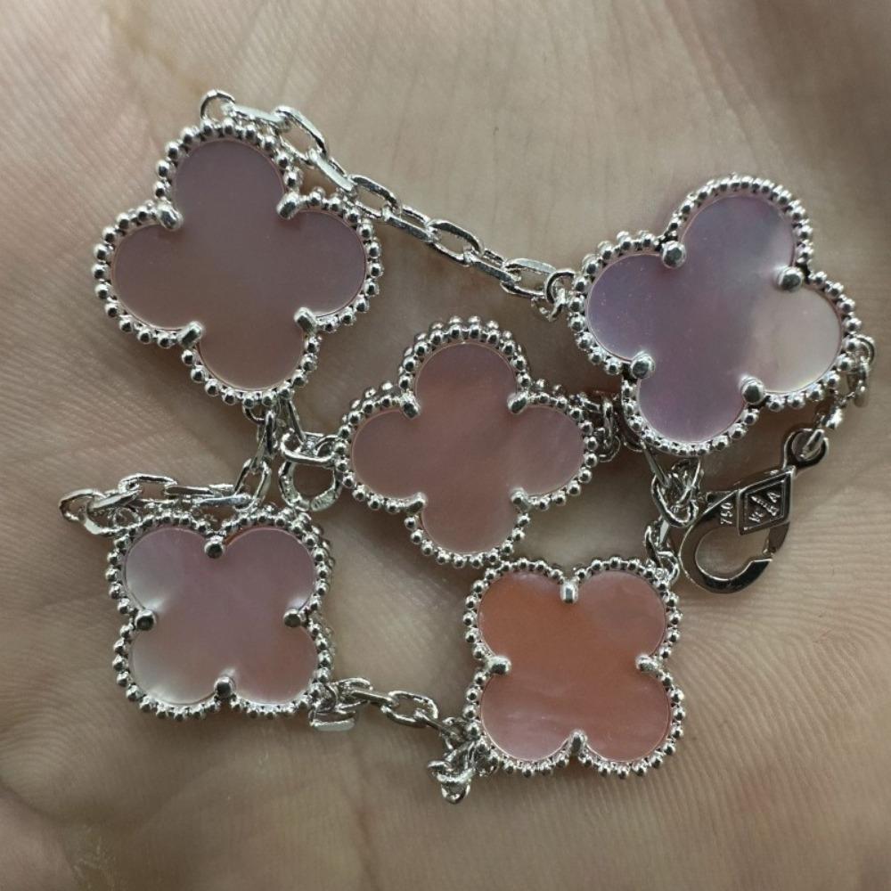 Hochwertiges Kleeblattarmband für Damen Fünf-Blüten-Armband mit natürlichem weißen Perlmutt und rotem Karneol