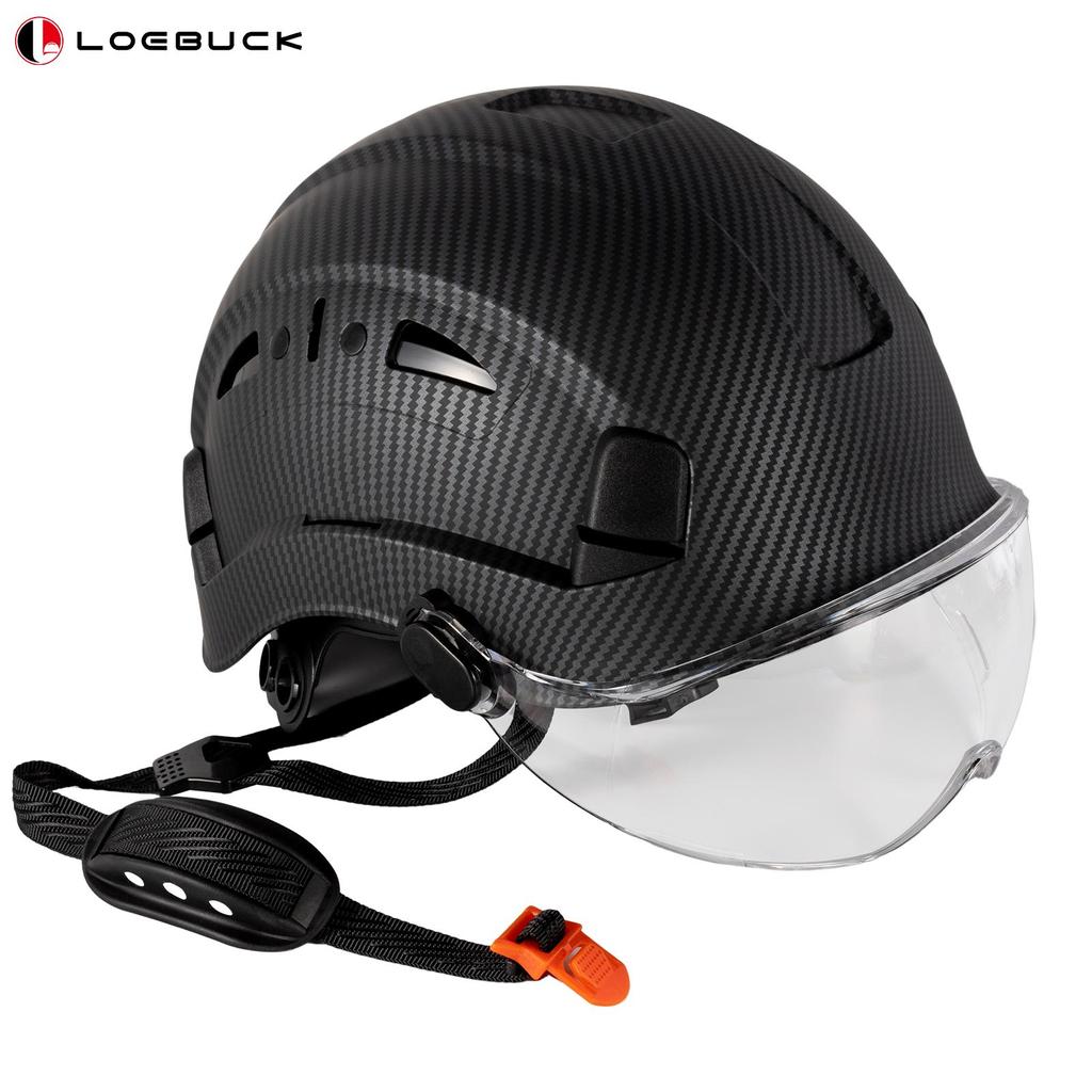 LOEBUCK Schutzhelm mit Karbonfaser-Muster, Schutzhelme, Bauhelm mit Bauzulassung, ANSI Z89.1, verstellbarer, belüfteter Schutzhelm für Männer und Frauen,