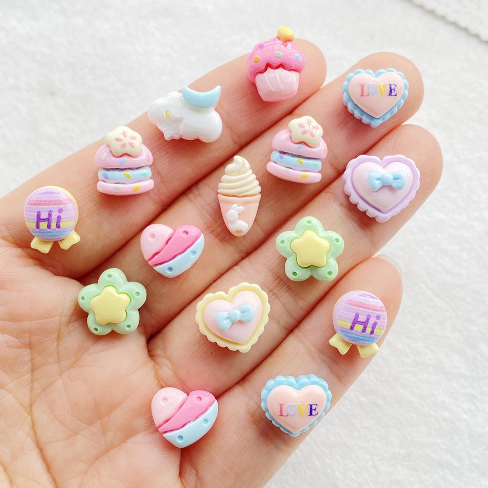 30pcs Resin Colorful 3D Cute Strawberry Cake, Bow Heart, Ice Cream Nail Art Flatback Scrapbook DIY Wedding Jewelry Crafts