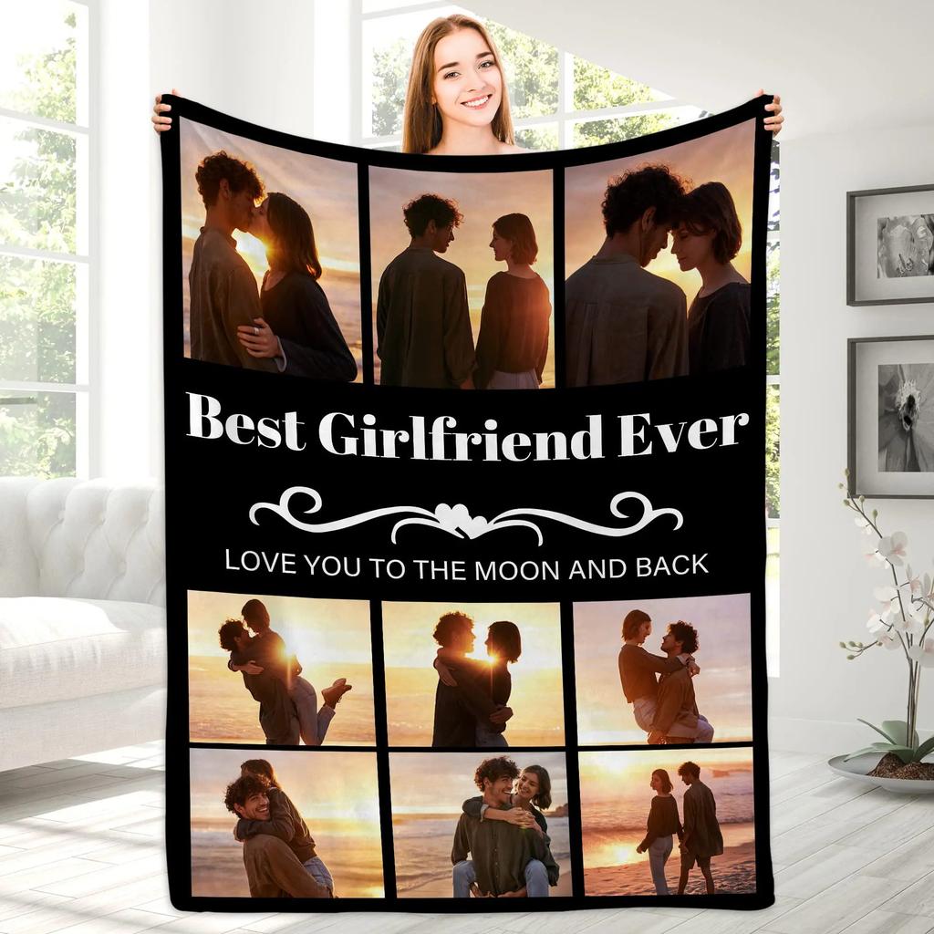 Custom Blanket With Text Photo Collage Personalized Picture Blankets Souvenirs Gifts Customized Throw Blanket for Family Mom Dad