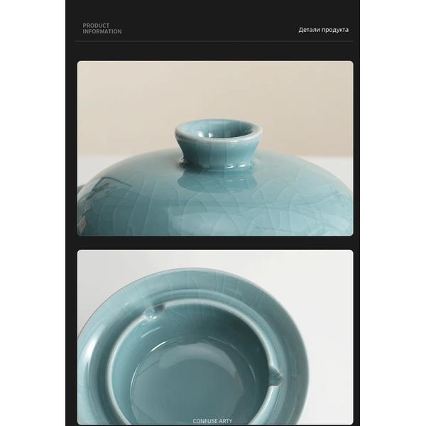 Ceramic Ashtray with Lid, Windproof Anti-Fly Ash for Home/Living Room/Office, Creative Vintage Design Smoke Tray