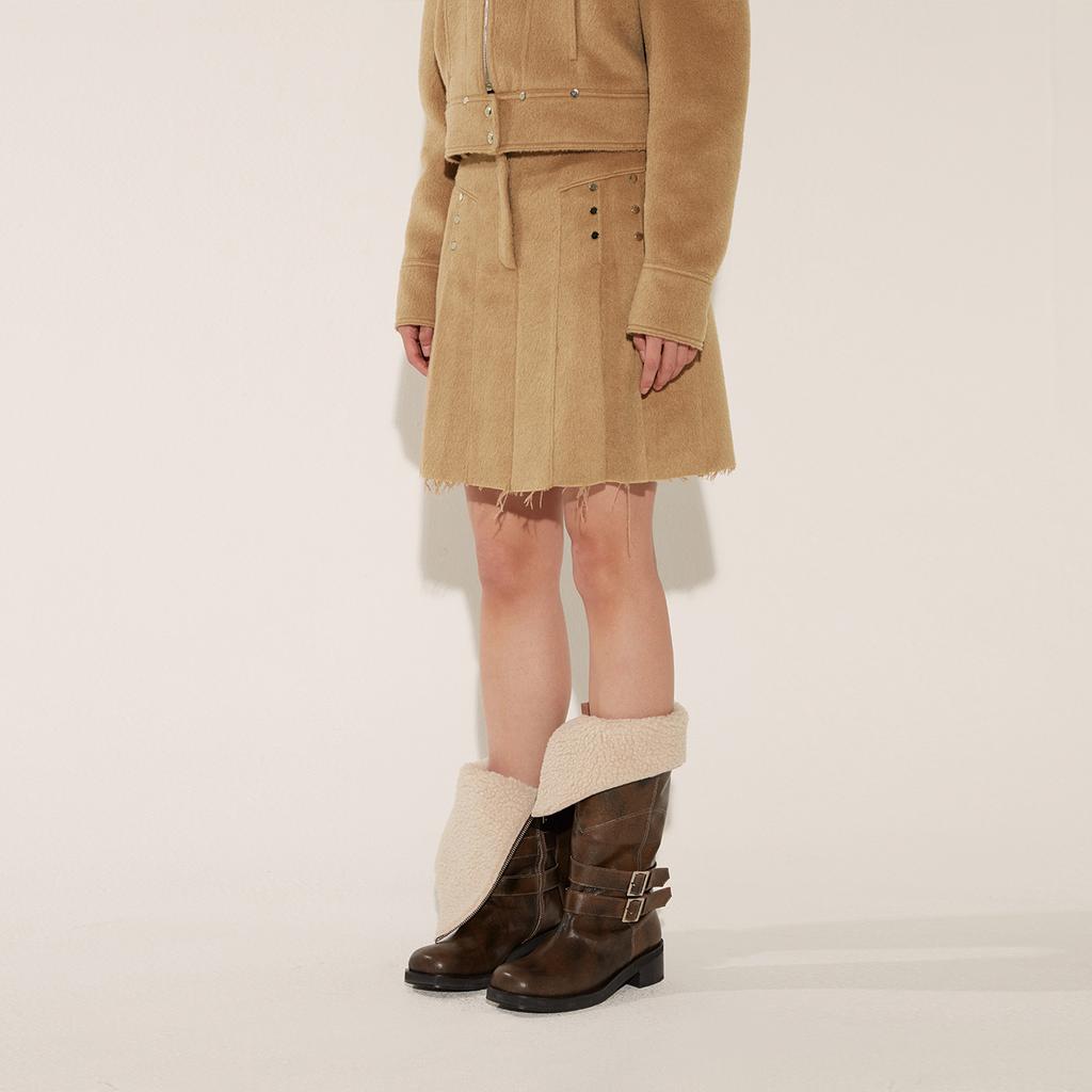 Soltipebeul Pintuck Snap Pleated Skirt [Mocha]