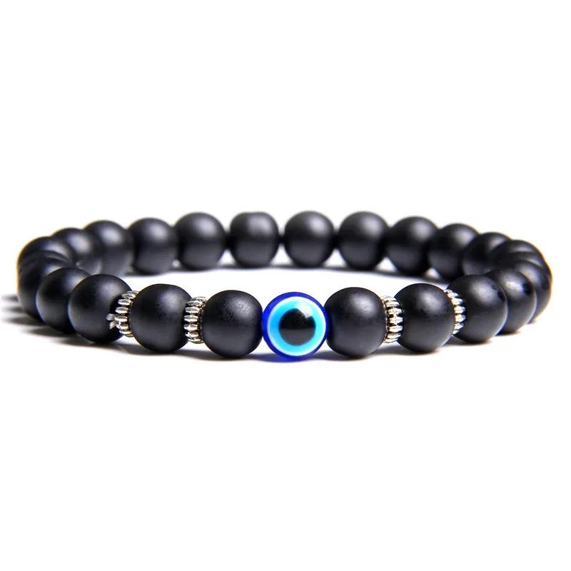 Armband med turkiska ögat-pärlor, natursten, lava, hematit, set med flera lager, handgjorda elastiska smycken för kvinnor och män