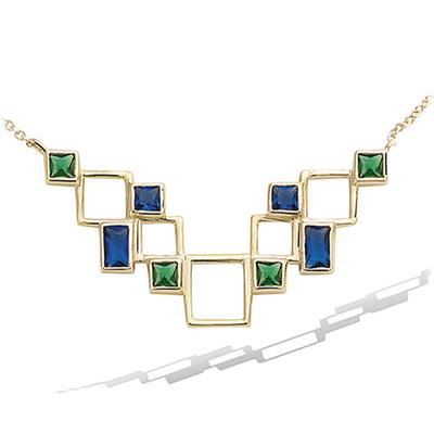 [P5042] - Gold Plated Necklace 'Sissi' Green Blue Gold - 40x25 Mm