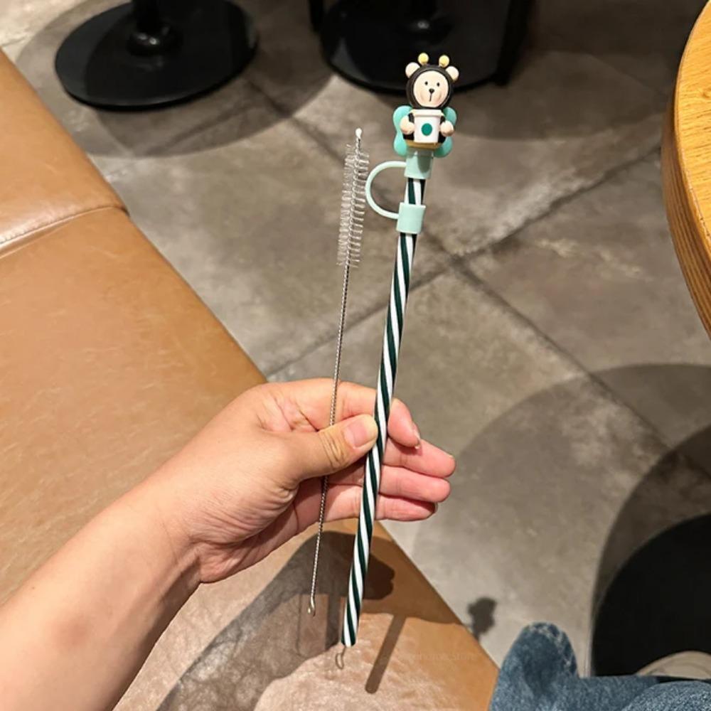 1PC Cute Bear Silicone Straw Cover Caps 7-8mm Straw Topper Reusable Splash Dust-proof Straws Cover For Tumbler Cup Accessories