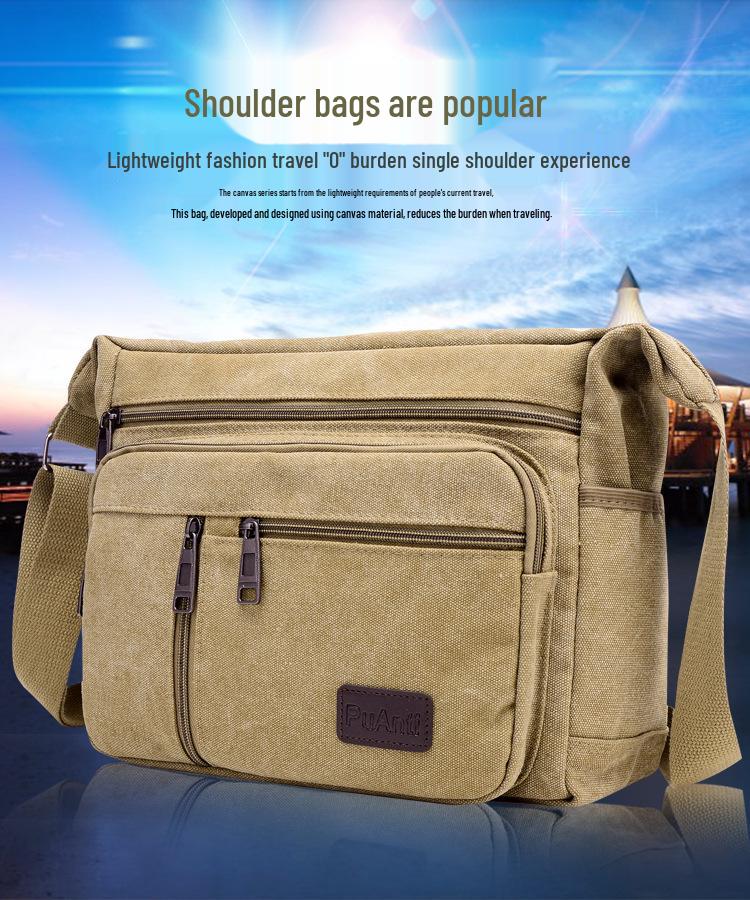 Men's Multi-Layer Canvas Crossbody Bag - Large Capacity, Casual & Versatile
