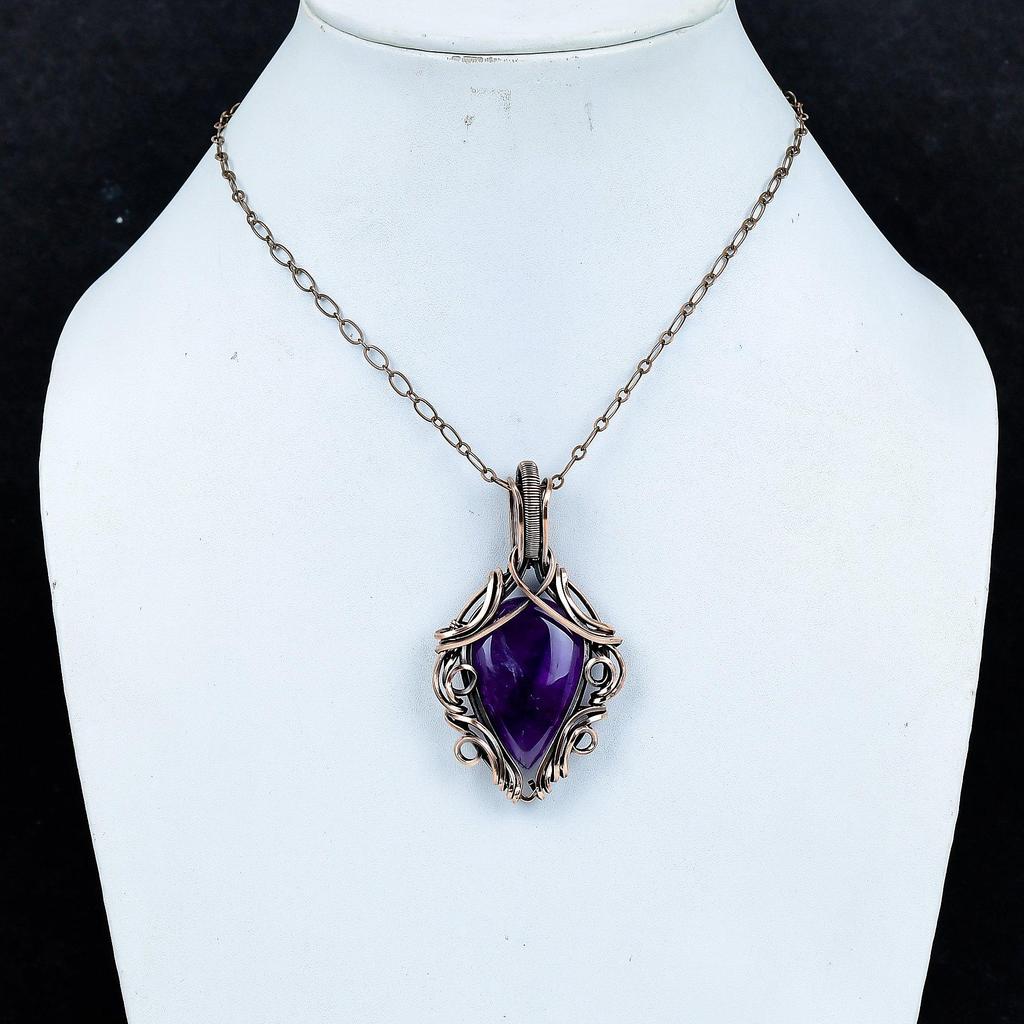 Amethyst Pendant, Gemstone  999 Copper Wire Wrapped Jewelry Pendant, Handmade Jewelry Birthstone Pendant, Gift For Him