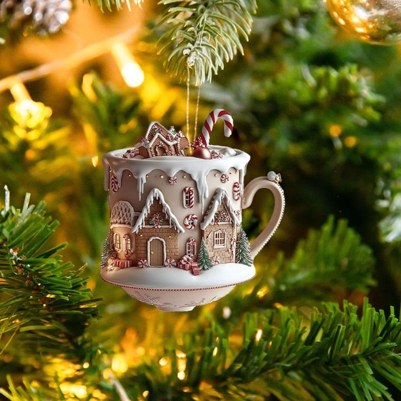 Acrylic Christmas Tree Ornament Cottage Warm Little Coffee Cup Hanging Decoration For Home Coffee House Plant