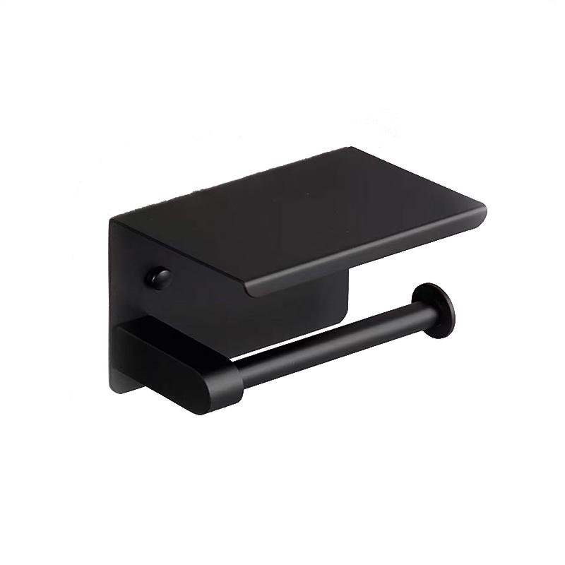 Punch-Free Black Stainless Steel Tissue & Toilet Paper Holder for Bathroom