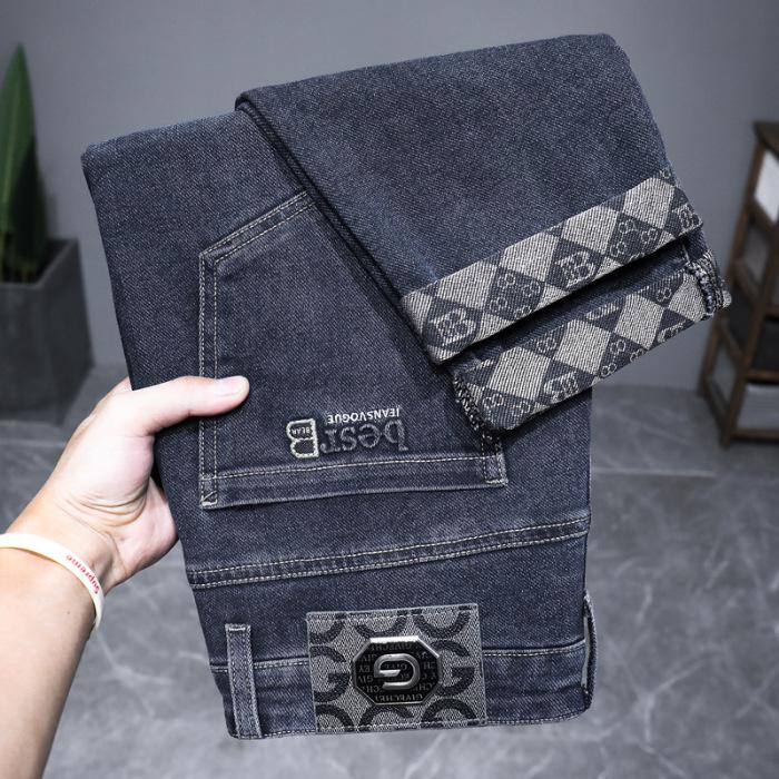 

Мужские эластичные джинсы прямого покроя с принтом, легкие, роскошные, зауженные, повседневные брюки на осень/зиму для молодых мужчин