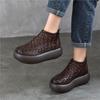 Retro Handmade Woven Genuine Leather Ankle Boots Women's Platform Shoes