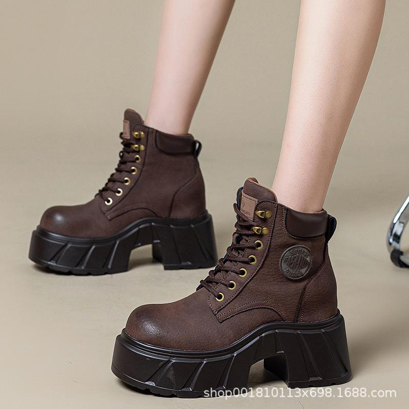 Martin boots inner height increase women's shoes autumn and winter new cigarette tube leather boots 10CM shoes platform casual shoes short boots tide