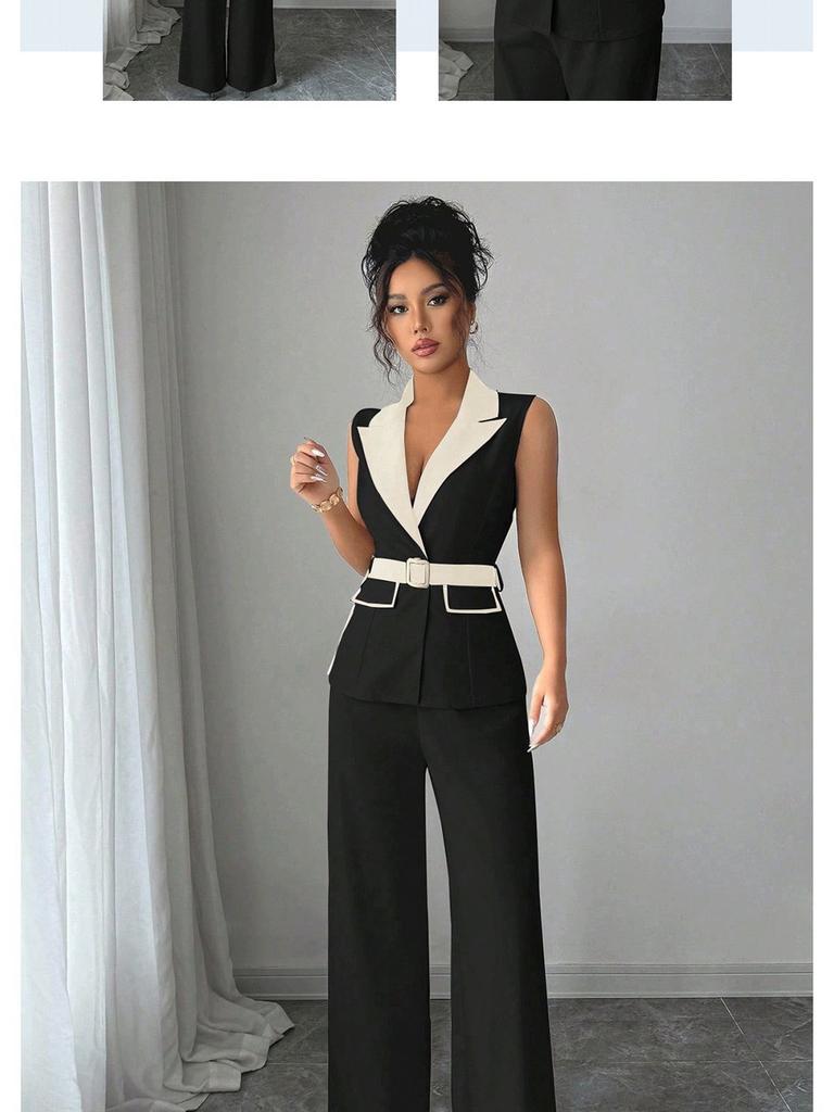 Autumn Chic Elegant Camisole High-Rise Straight Leg Pants Women's Set Women's Suit Vest Set