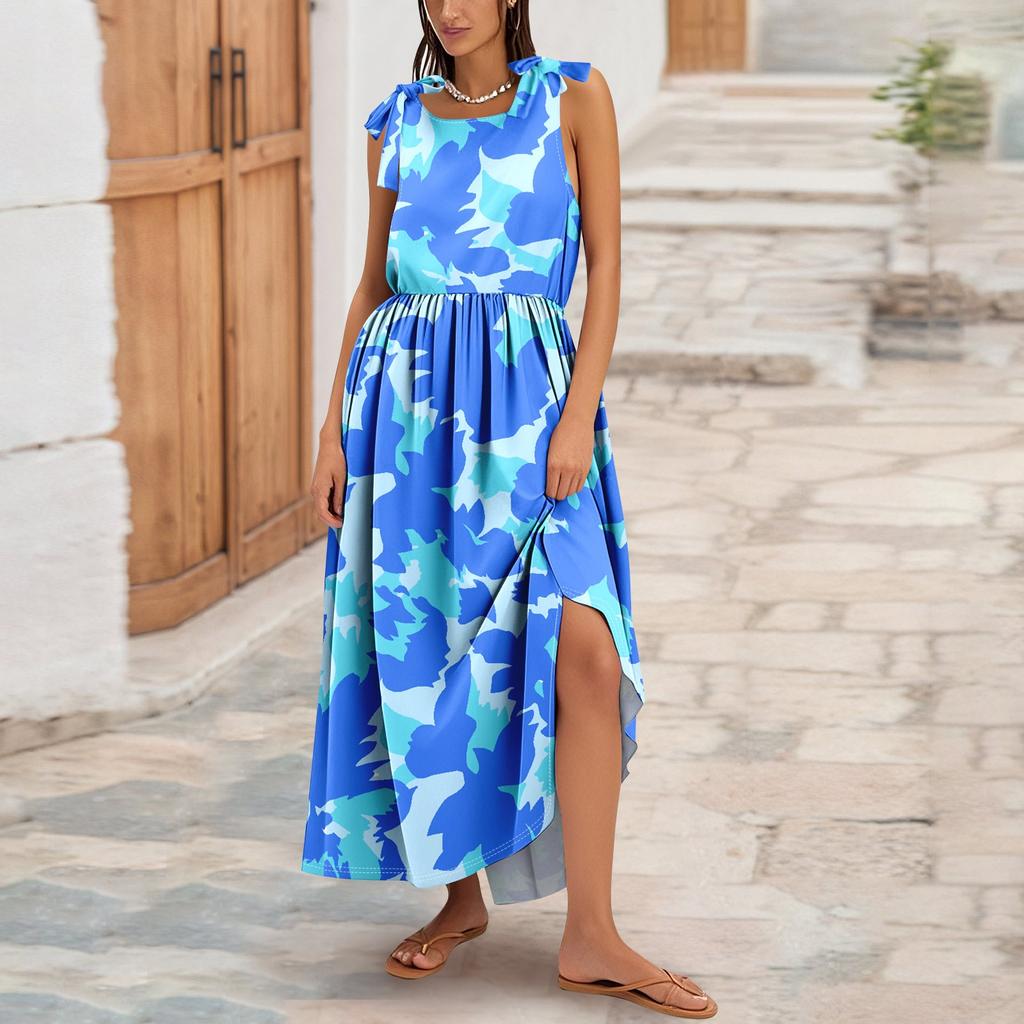 Women's Summer Fashion Tank Dress A-Line Sleeveless Casual Floral/Solid Pocket Dress