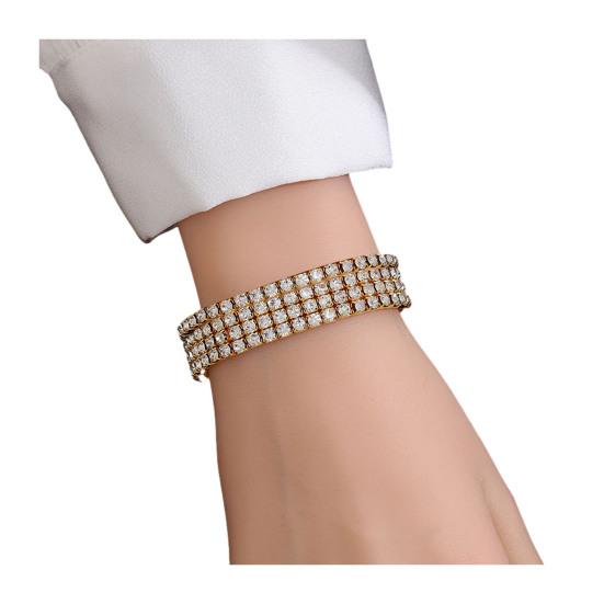 Women Bracelet Multi-row Sparkling Rhinestones Wristband Waterproof Nickel-Free Wristwear Minimalist Design Versatile Bracelet Jewelry Piece