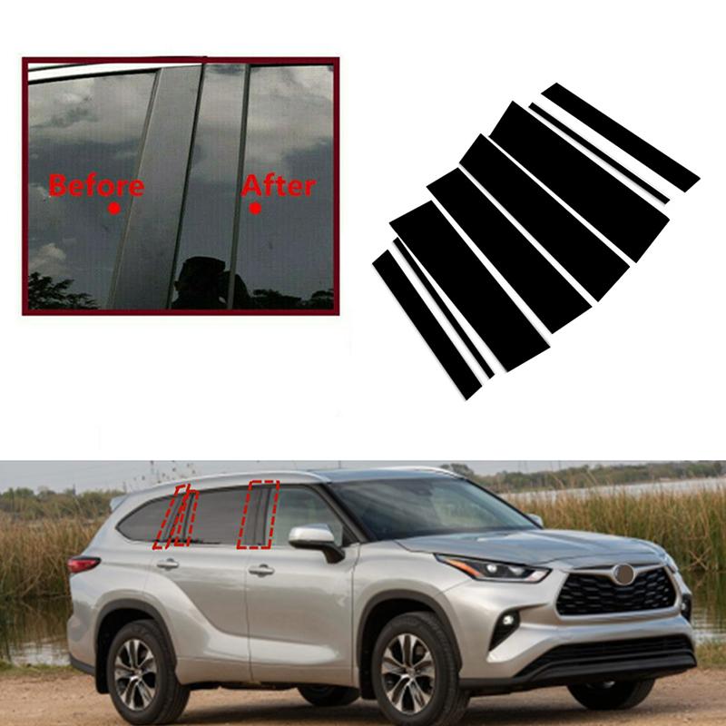 8Pcs For Toyota Highlander 2020 -2022 Window Pillar Posts Door Trims Car Exterior Decoration Stickers Accessories Styling