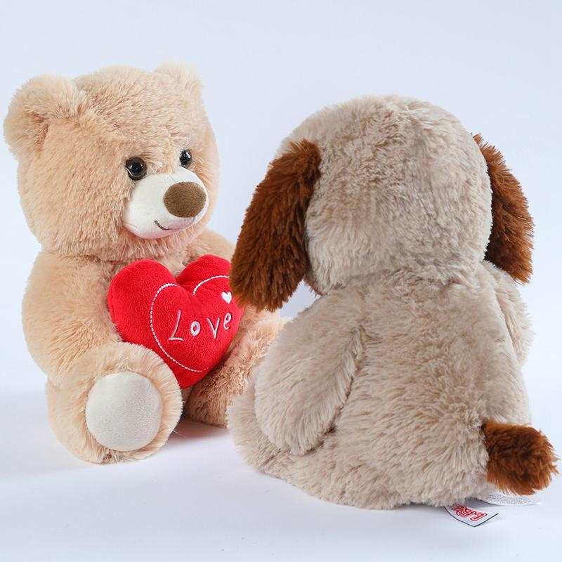Wholesale 25cm Cute Heart Bear Dog Plush Toys Red Heart Print Love Creative Animal Stuffed Doll For Lovers Valentine's Day Gifts