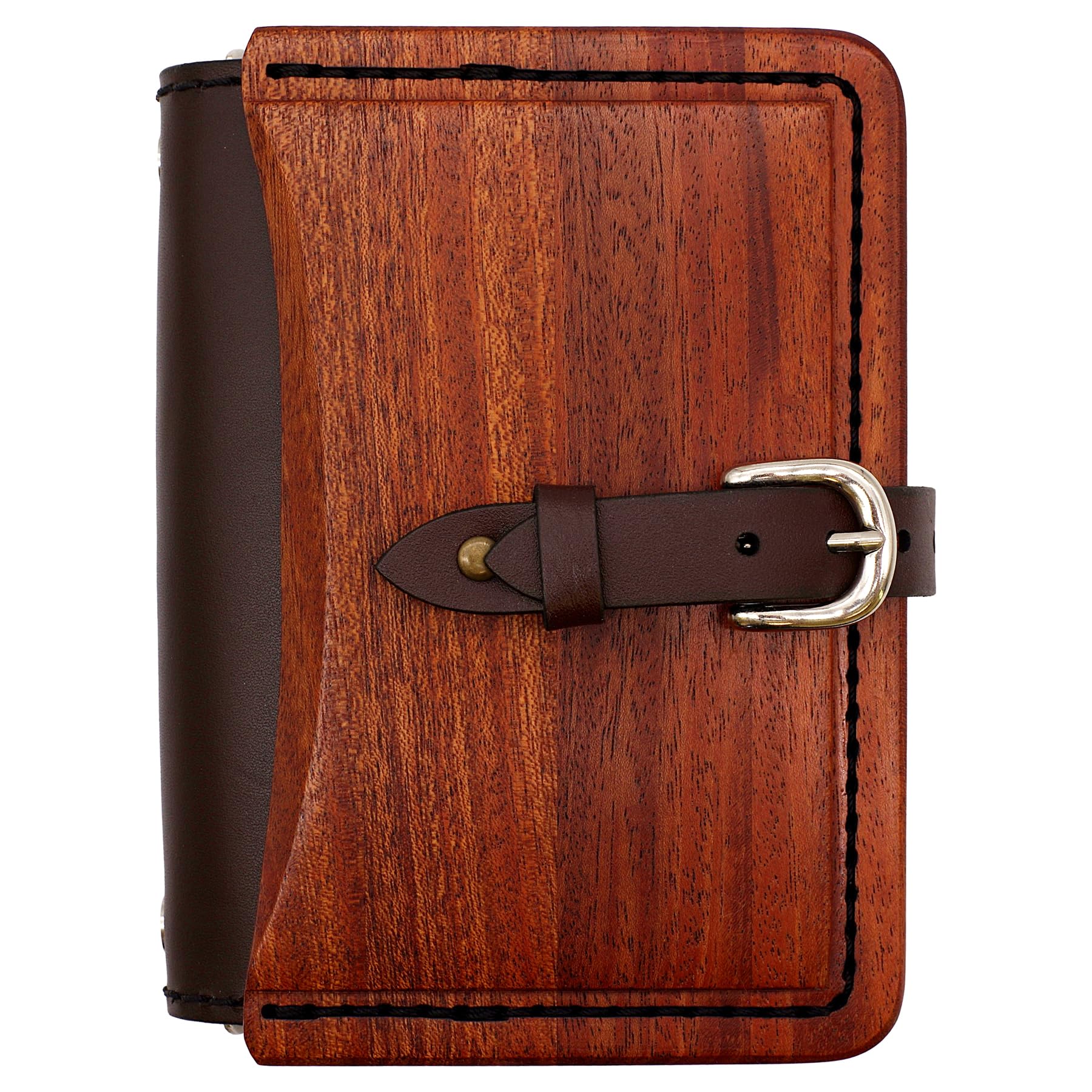 

System Notebook Mini 6 Size Wood Leather B Ring Diameter 15mm & [Dark Brown] wl_mini6_