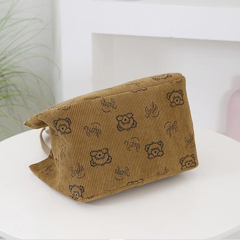 Cute Cartoon Printed Corduroy Versatile Handbag Office Worker Lunch Bento Tote Bag